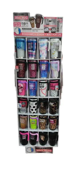 30 oz Insulated Stainless-Steel Cup with Handle Assortment Floor Display - 36 Pieces Per Retail Ready Display 88360 WHOLESALE