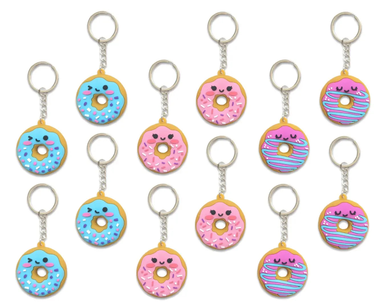 Donut Soft Rubber Keychains - No Display - 1 BG = 12 Pieces Per Pack BULK PRODUCT