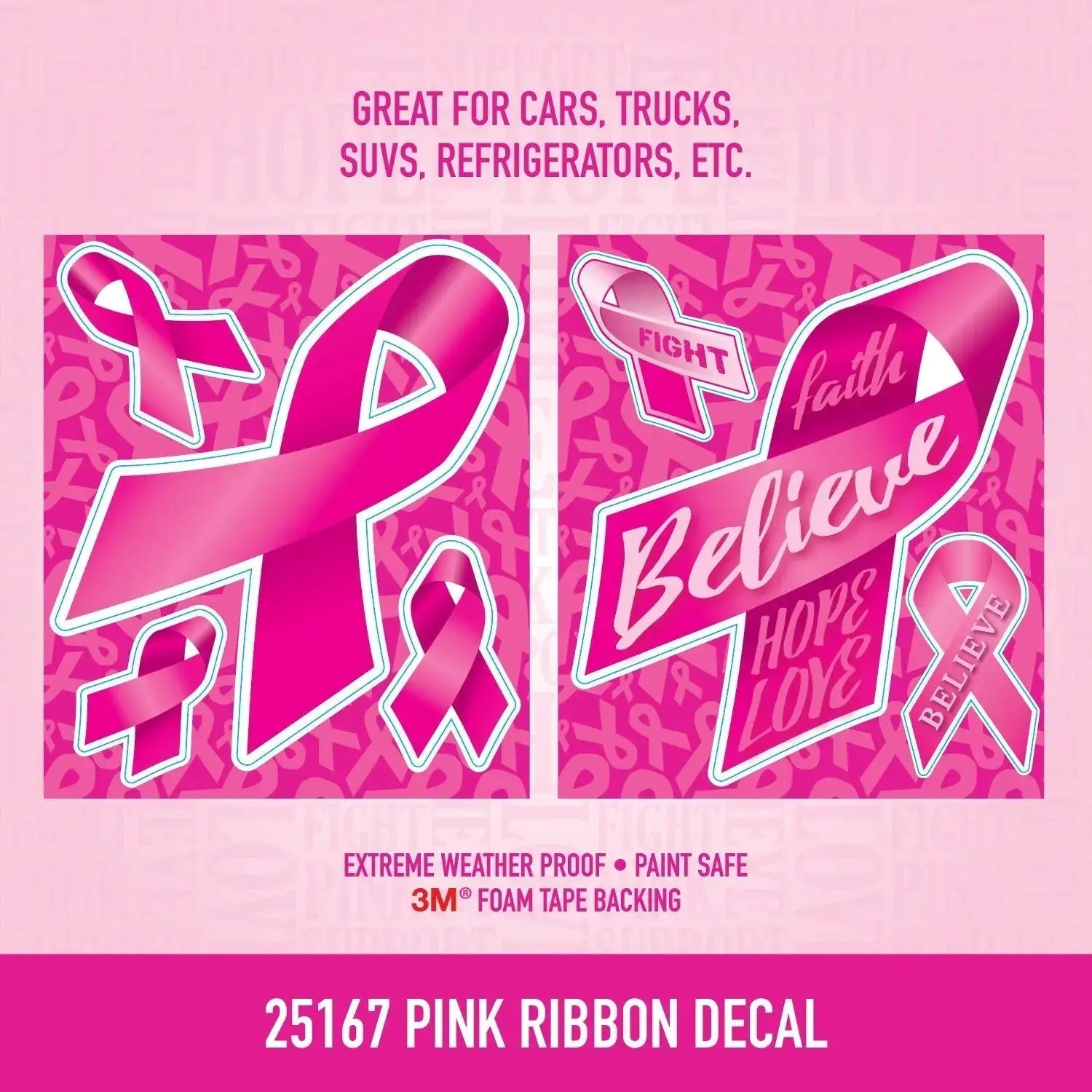 Pink Ribbon Decal - Store Surplus No Display - 3 Pieces Per Pack 25167L STORE SURPLUS