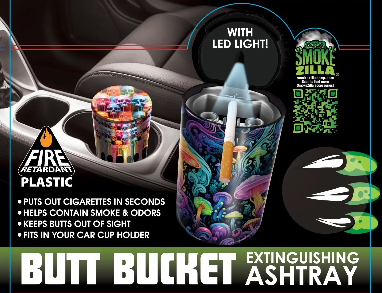 Full Print Butt Bucket Ashtray with LED Light - Store Surplus No Display - 6 Pieces Per Pack 25480L STORE SURPLUS