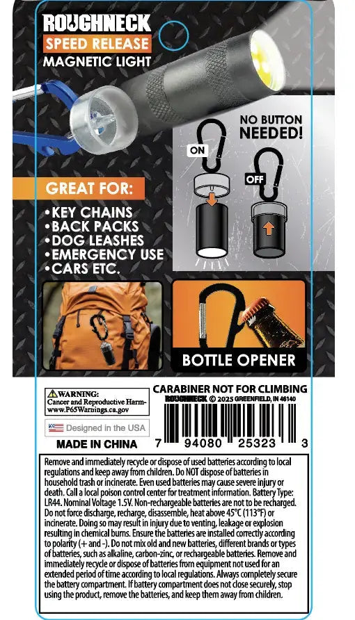 Speed Release Magnetic Light - 6 Pieces Per Retail Ready Display 25323 ROUGHNECK