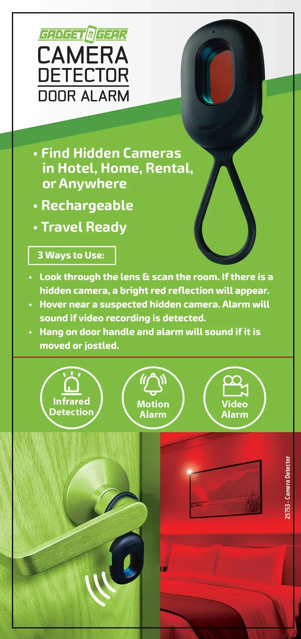 Camera Detector Door Alarm - 6 Pieces Per Retail Ready Display 25753 GADGET GEAR