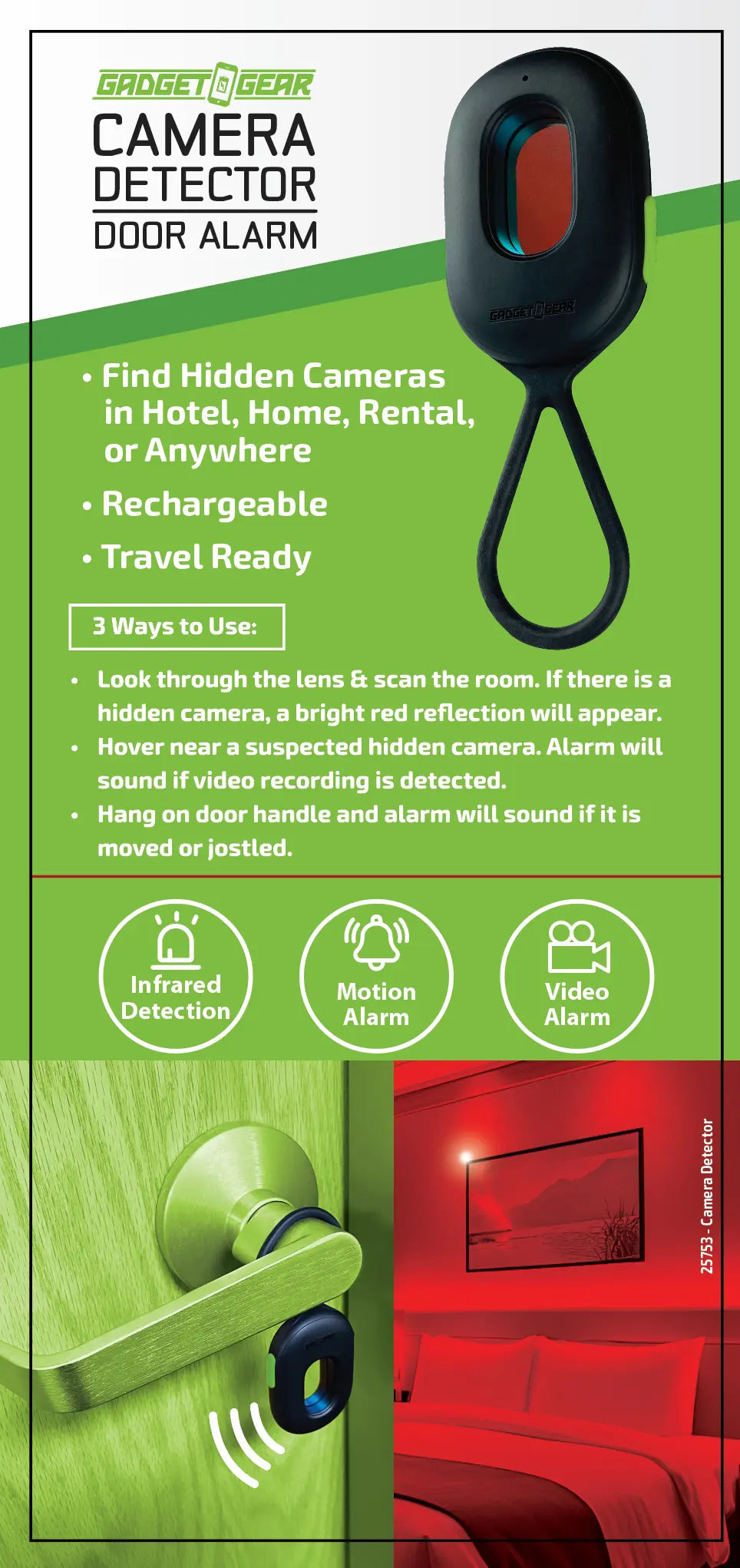 Camera Detector Door Alarm - 6 Pieces Per Retail Ready Display 25753 - NOVELTY INC WHOLESALE