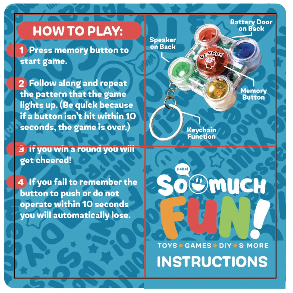 Memory Game Keychain - 6 Pieces Per Retail Ready Display 25936 KIPP BROTHERS