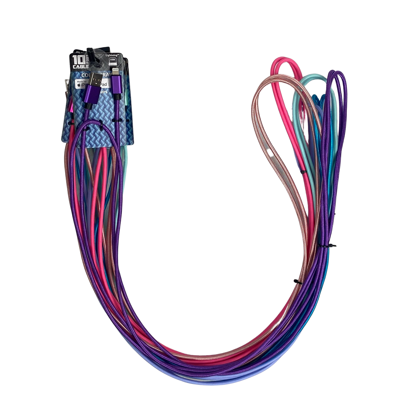 ITEM NUMBER 023070 10FT COLOR BRAID MFI CABLE - 6 PIECES PER PACK
