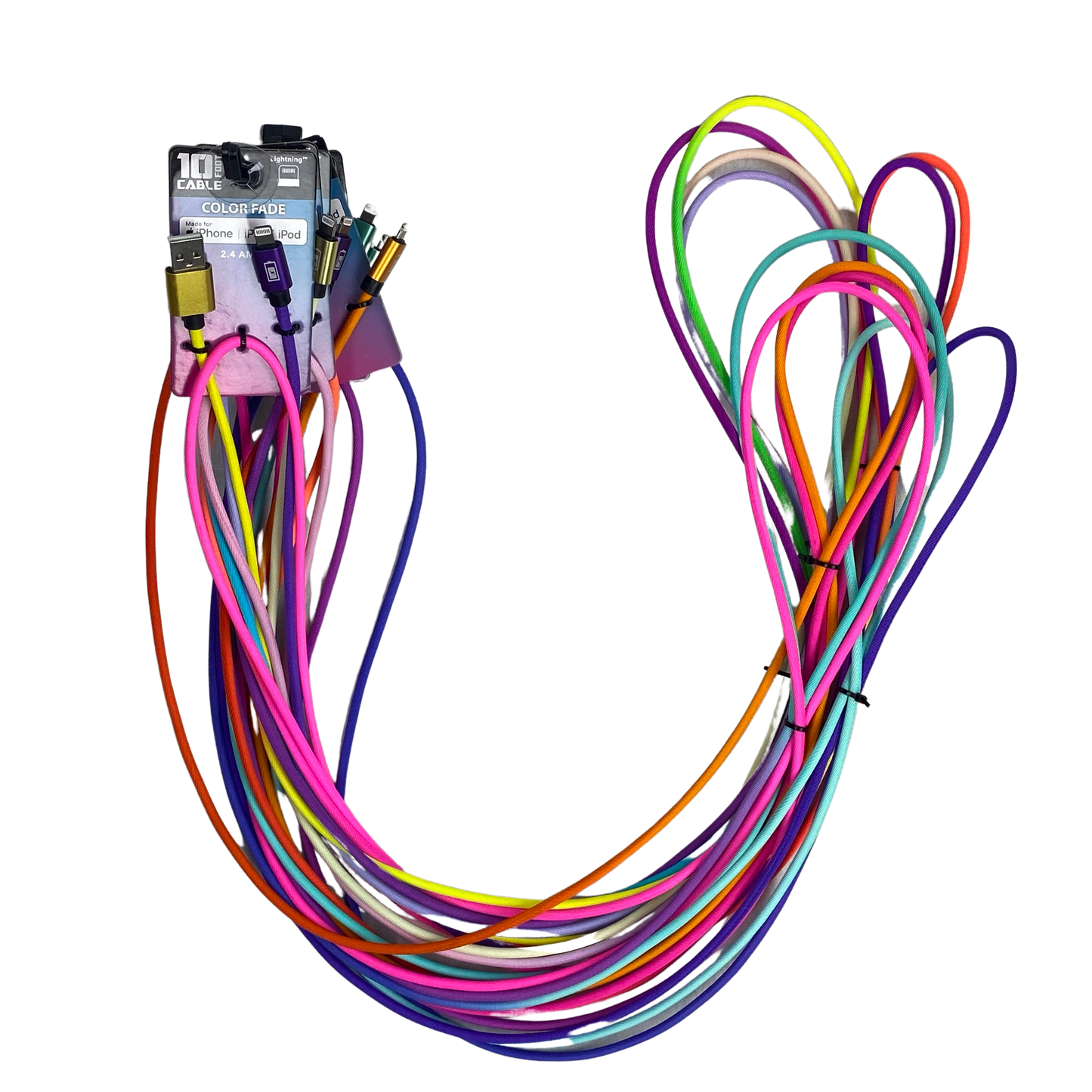 ITEM NUMBER 023072 10FT COLOR FADE BRAID MFI CABLE - 6 PIECES PER DISPLAY