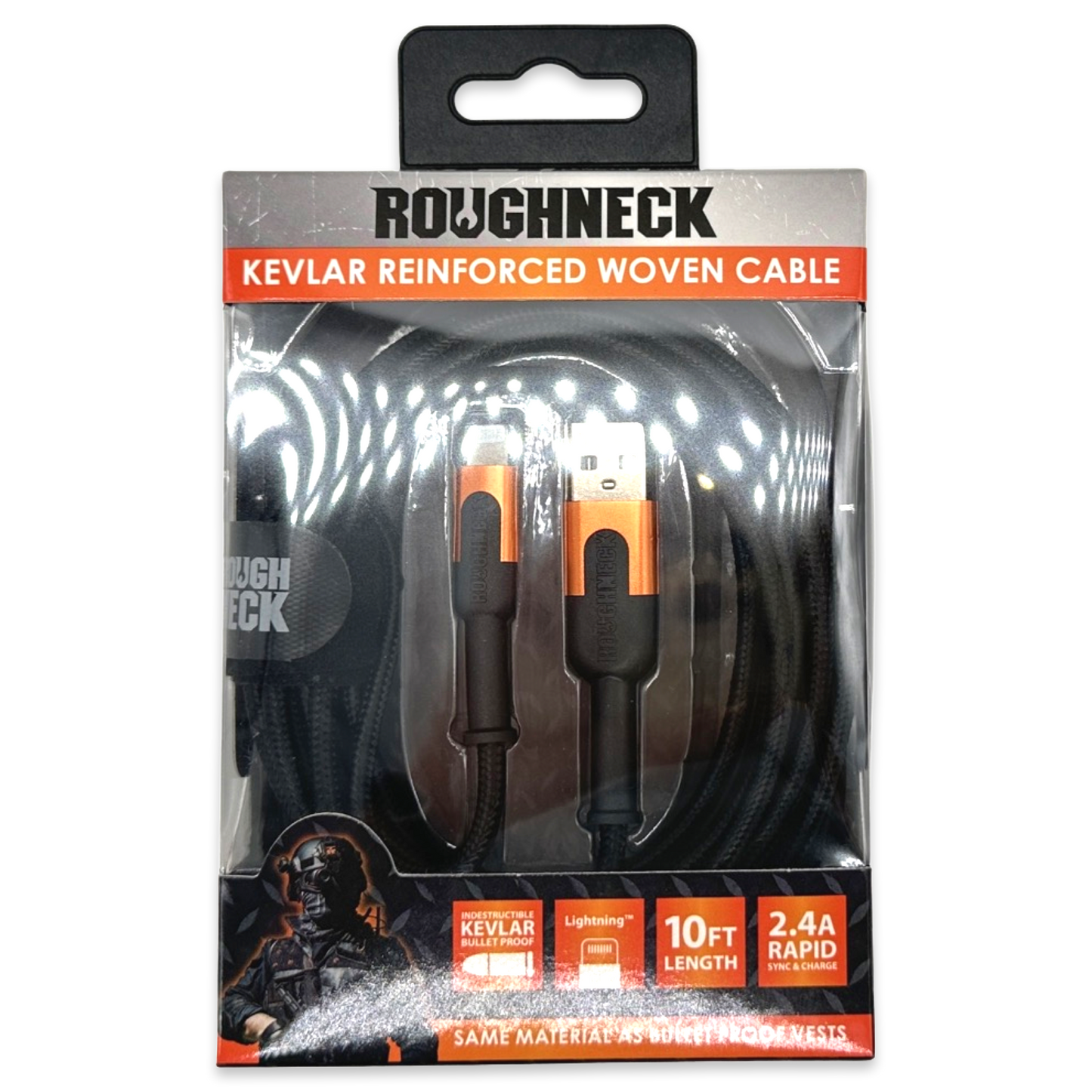 WHOLESALE ROUGHNECK 10FT USB-TO-LIGHTNING CABLE - STORE SURPLUS NO DISPLAY - 3 PIECES PER PACK 23706L