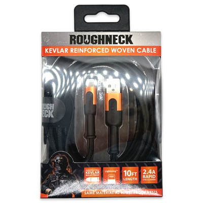 WHOLESALE ROUGHNECK 10FT USB-TO-LIGHTNING CABLE - STORE SURPLUS NO DISPLAY - 3 PIECES PER PACK 23706L