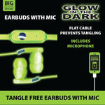 ITEM NUMBER 020614 GG GLOW IN THE DARK EARBUDS W/ MIC 3 PIECES PER PACK WHOLESALE