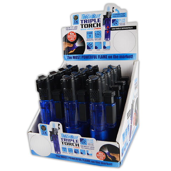 ITEM NUMBER 021802 TORCH BLUE TRIPLE TORCH LED 12 PIECES PER DISPLAY