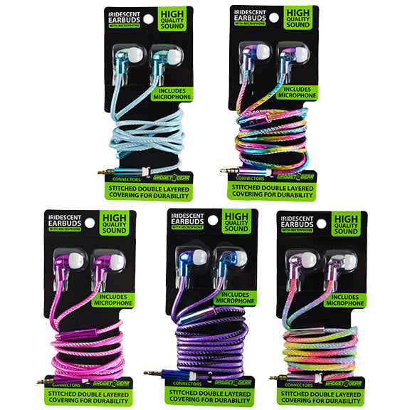 ITEM NUMBER 021946L IRIDESCENT EARBUDS - STORE SURPLUS NO DISPLAY 6 PIECES PER PACK