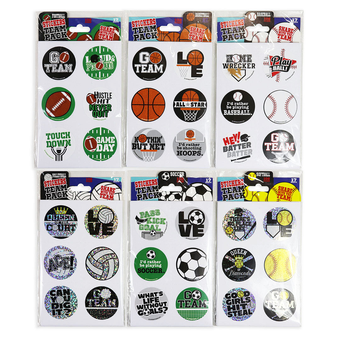 ITEM NUMBER 022040L SPORTS STICKERS TEAMPACK - STORE SURPLUS NO DISPLAY 24 PIECES PER PACK
