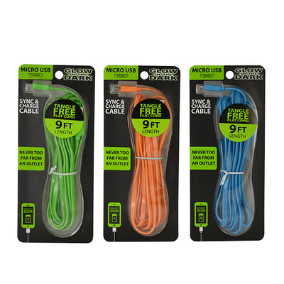 ITEM NUMBER 022079L 9FT GLOW IN DARK MICRO CABLE - STORE SURPLUS NO DISPLAY 6 PIECES PER PACK