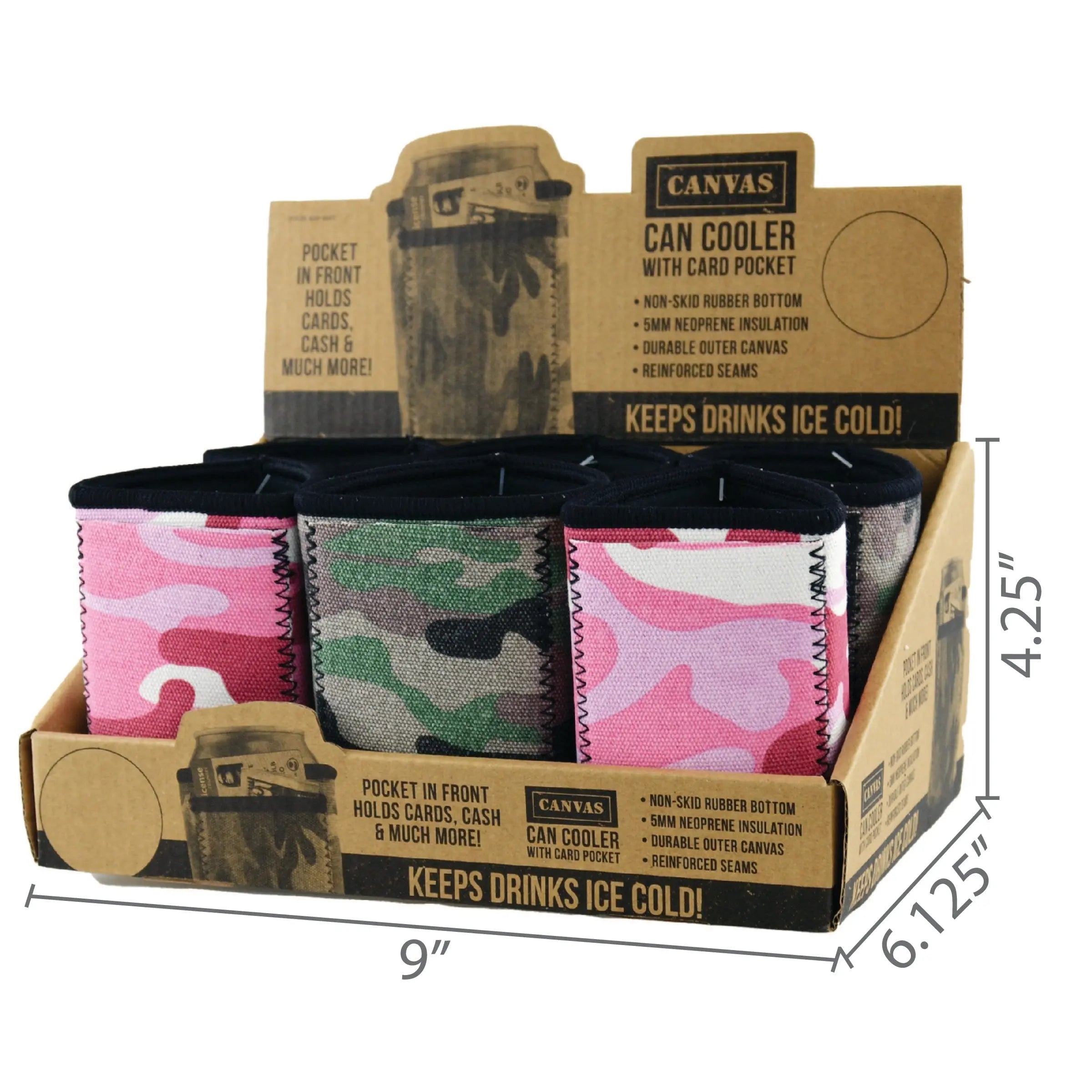 ITEM NUMBER 022124 CANVAS CAN COOLER POCKET 6 PIECES PER DISPLAY WHOLESALE