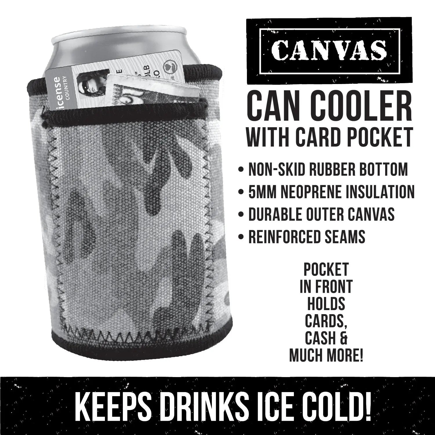 ITEM NUMBER 022124 CANVAS CAN COOLER POCKET 6 PIECES PER DISPLAY WHOLESALE