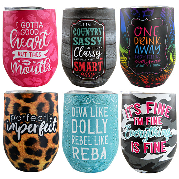 ITEM NUMBER 022266L WINE CUP MIX B SAYINGS - STORE SURPLUS NO DISPLAY 6 PIECES PER PACK