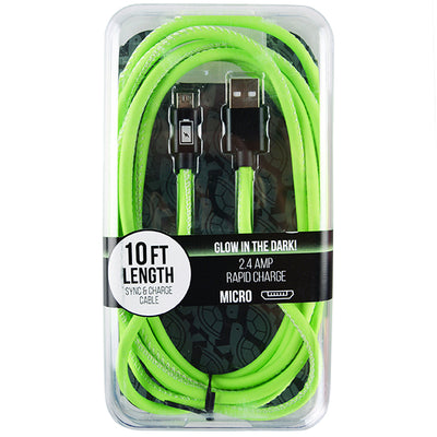 ITEM NUMBER 022291L 10FT PU GLOW IN DARK MICRO CABLE  - STORE SURPLUS NO DISPLAY  1 PIECES PER PACK