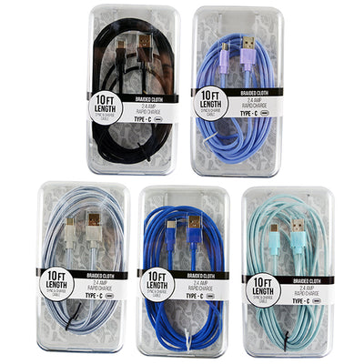 ITEM NUMBER 022296L 10FT BRAIDED TYPE C CABLE  - STORE SURPLUS NO DISPLAY 5 PIECES PER PACK