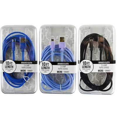 ITEM NUMBER 022297L 10FT BRAIDED MICRO CABLE  - STORE SURPLUS NO DISPLAY 3 PIECES PER PACK