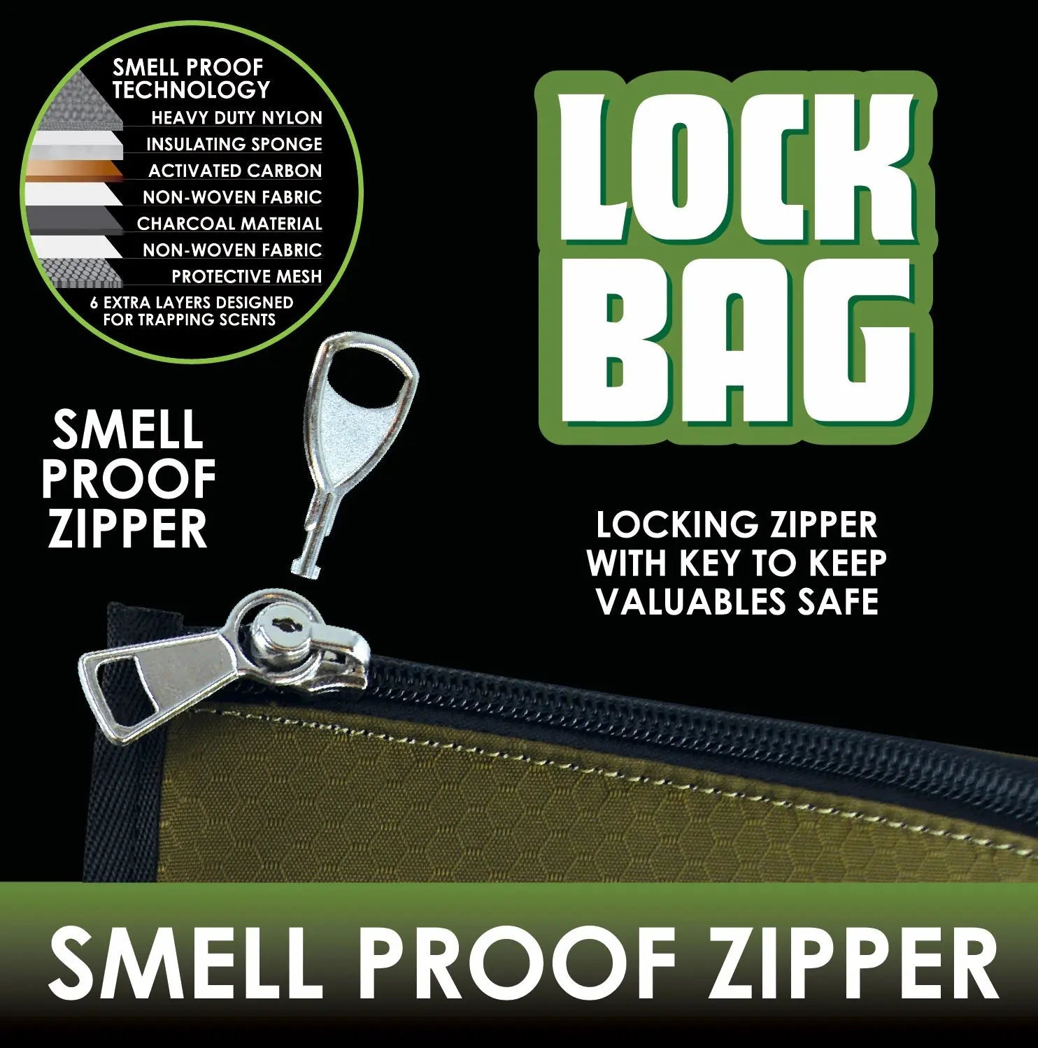 ITEM NUMBER 022318 LOCKING SMOKEZILLA BAG 6 PIECES PER DISPLAY WHOLESALE