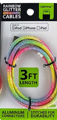 ITEM NUMBER 022406L RAINBOW GLITTER CABLE MFI  - STORE SURPLUS NO DISPLAY 5 PIECES PER PACK