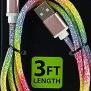 ITEM NUMBER 022407L RAINBOW GLITTER CABLE USB-C  - STORE SURPLUS NO DISPLAY 5 PIECES PER PACK STORE SURPLUS