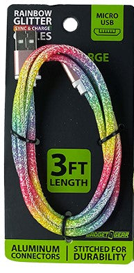 ITEM NUMBER 022408L RAINBOW GLITTER CABLE MICRO - STORE SURPLUS NO DISPLAY 2 PIECES PER PACK