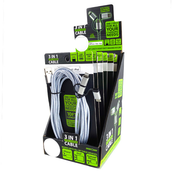 ITEM NUMBER 022424 10FT 3 IN 1 CABLE 6 PIECES PER DISPLAY