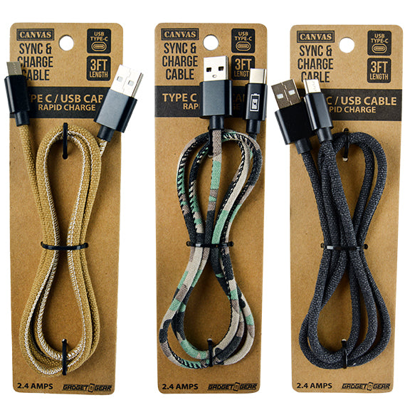 ITEM NUMBER 022642L 3FT CANVAS TYPE C CABLE - STORE SURPLUS NO DISPLAY 3 PIECES PER PACK