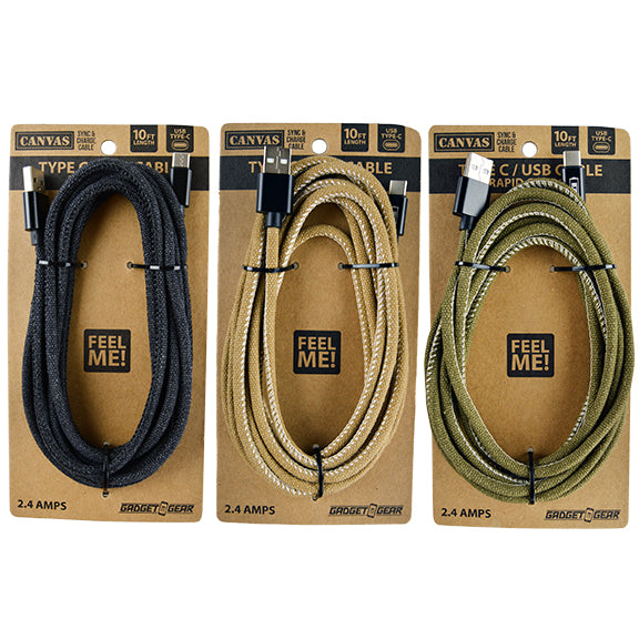 ITEM NUMBER 022644L 10FT CANVAS TYPE C CABLE - STORE SURPLUS NO DISPLAY 3 PIECES PER PACK