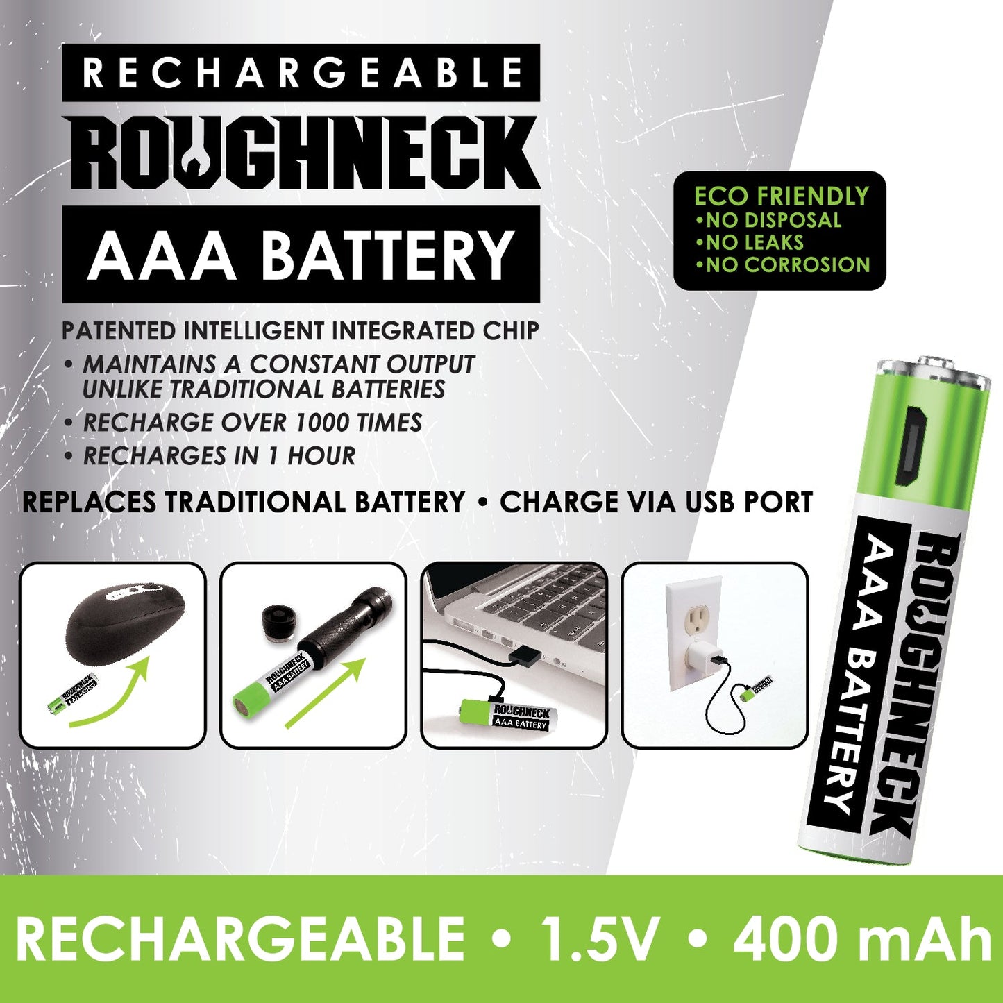 ITEM NUMBER 022702 ROUGHNECK RECHARGEABLE AAA BATTERY 12 PIECES PER DISPLAY