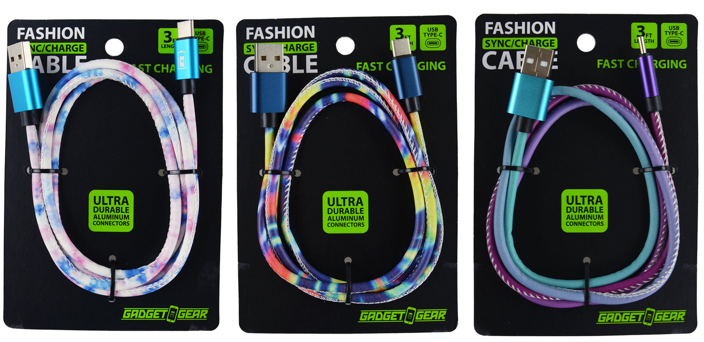 ITEM NUMBER 022726L COLOR FADE PU CABLE TYPE C  - STORE SURPLUS NO DISPLAY 3 PIECES PER PACK