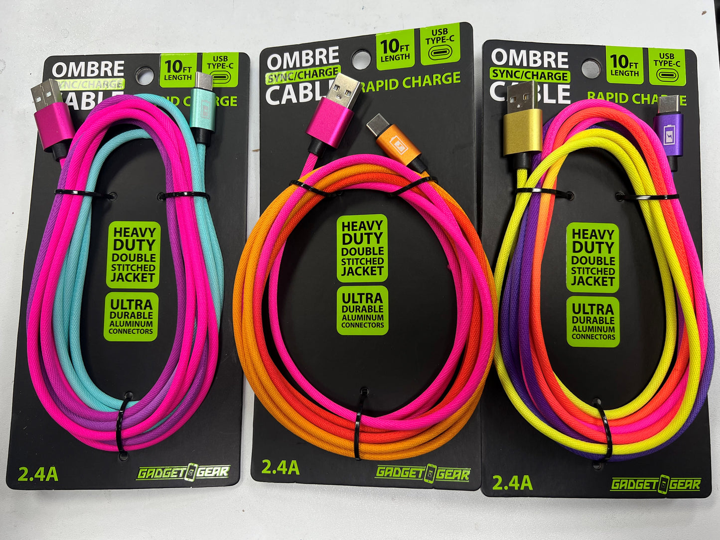 ITEM NUMBER 022741L 10FT COLOR FADE CABLE TYPE C  - STORE SURPLUS NO DISPLAY 3 PIECES PER PACK