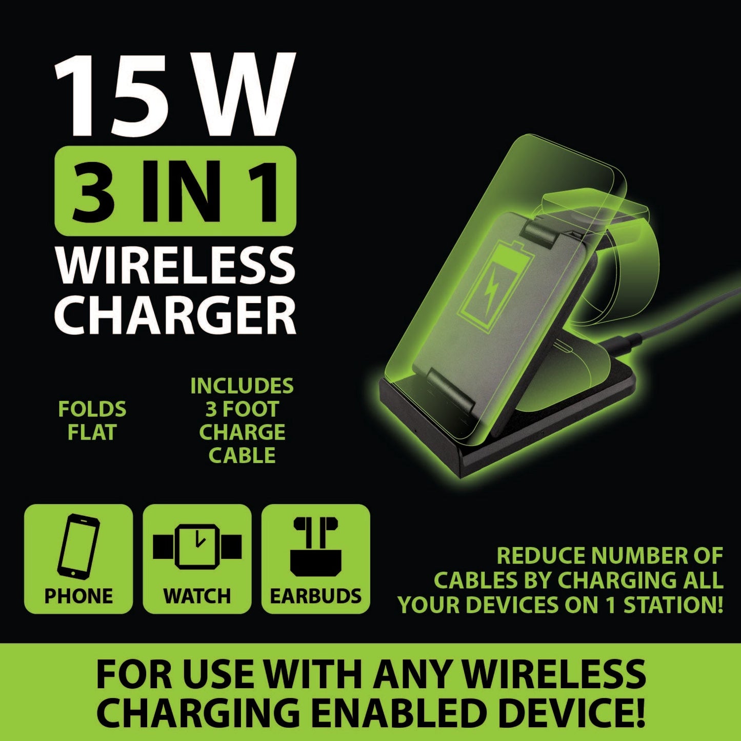 ITEM NUMBER 022827 3 IN 1 WIRELESS CHARGER 4 PIECES PER DISPLAY