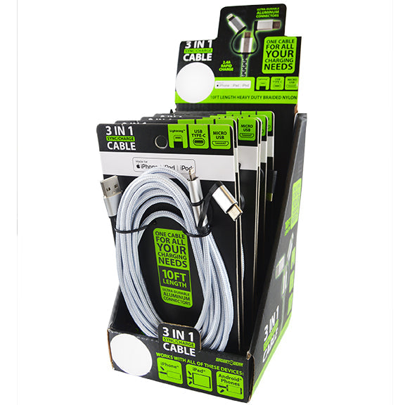 ITEM NUMBER 023006 10FT 3 IN 1 CABLE 6 PIECES PER DISPLAY