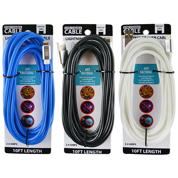 ITEM NUMBER 023020L ANTIMICROBIAL CABLE MFI 10FT - STORE SURPLUS NO DISPLAY 3 PIECES PER PACK