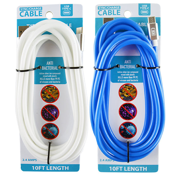 ITEM NUMBER 023021L ANTIMICROBIAL CABLE TYPC C 10FT - STORE SURPLUS NO DISPLAY 2 PIECES PER PACK
