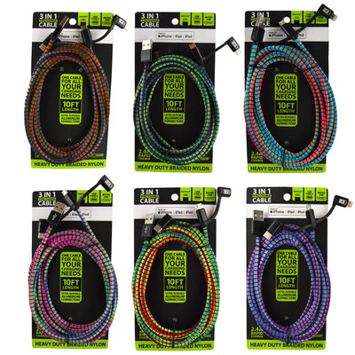 ITEM NUMBER 023100L 10FT 3IN1 CABLE MIX C - STORE SURPLUS NO DISPLAY 6 PIECES PER PACK