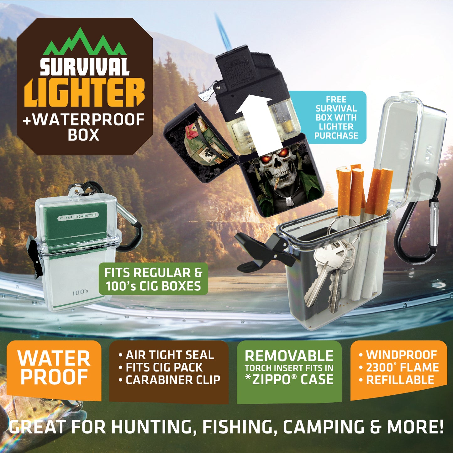 ITEM NUMBER 023110L LIGHTER IN SURVIVAL BOX - STORE SURPLUS NO DISPLAY 8 PIECES PER PACK