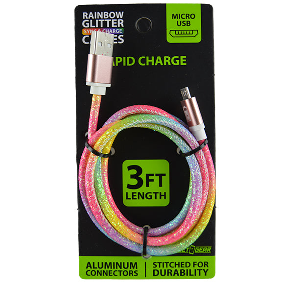 ITEM NUMBER 023608L RAINBOW GLITTER MICRO CABLE - STORE SURPLUS NO DISPLAY 6 PIECES PER PACK