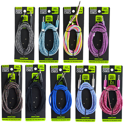 ITEM NUMBER 024125L MIXED 7FT AUX CABLE - STORE SURPLUS NO DISPLAY 12 PIECES PER PACK