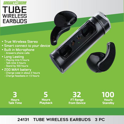 TUBE WIRELESS EARBUDS - STORE SURPLUS NO DISPLAY - 3 PIECES PER PACK 24131L