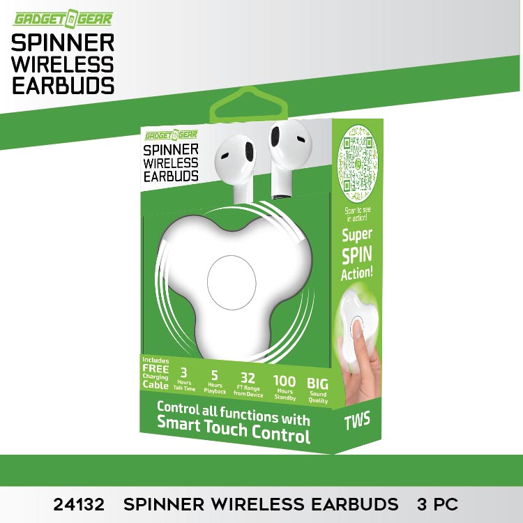 SPINNER EARBUDS - STORE SURPLUS NO DISPLAY - 3 PIECES PER PACK 24132L