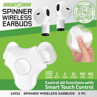 SPINNER EARBUDS - STORE SURPLUS NO DISPLAY - 3 PIECES PER PACK 24132L