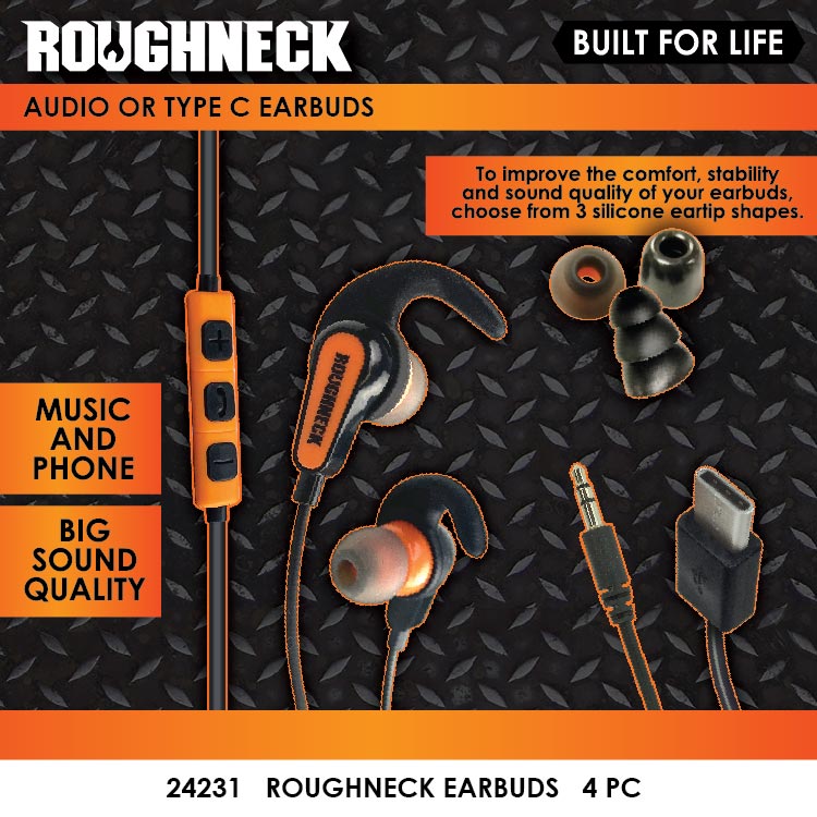 ROUGHNECK EARBUDS - STORE SURPLUS NO DISPLAY - 4 PIECES PER PACK 24231L