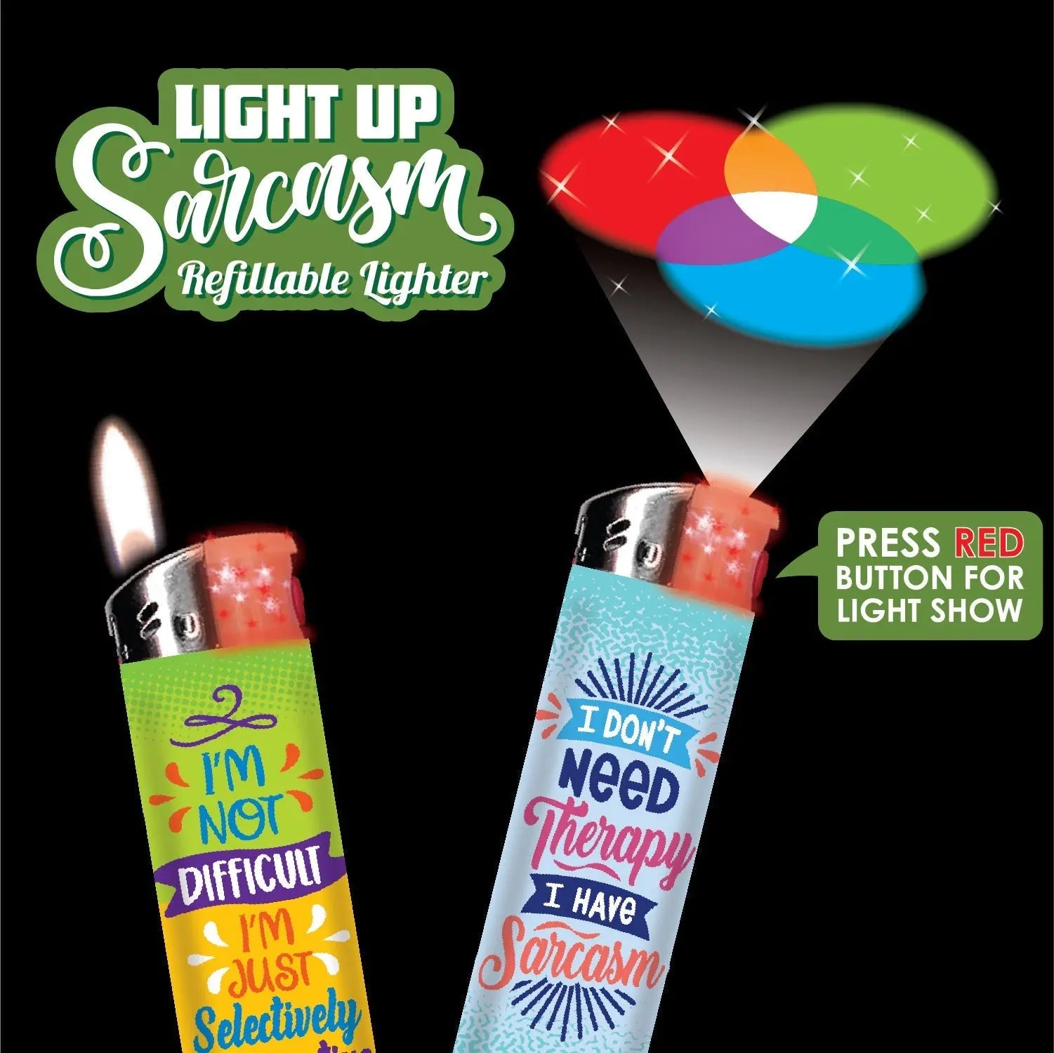 ITEM NUMBER 024333 SARCASTIC LIGHT UP LIGHTER 30 PIECES PER DISPLAY WHOLESALE
