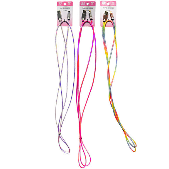 ITEM NUMBER 024586L MICRO 10FT FASHION CABLE - STORE SURPLUS NO DISPLAY 3 PIECES PER PACK