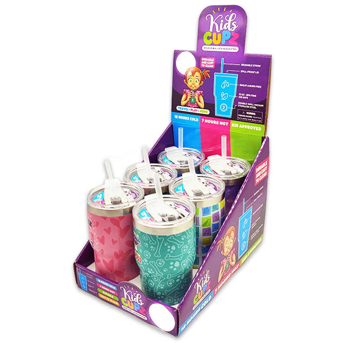 WHOLESALE 12OZ INSULATED KIDS CUPZ 6 PIECES PER DISPLAY 24716