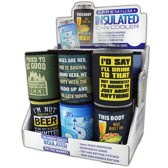 ITEM NUMBER 025198 5MM CAN COOLER 12 PIECES PER DISPLAY WHOLESALE