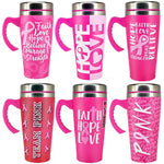 ITEM NUMBER 025465L PRINTED METAL COFFEE CUP PINK - STORE SURPLUS NO DISPLAY 6 PIECES PER PACK STORE SURPLUS